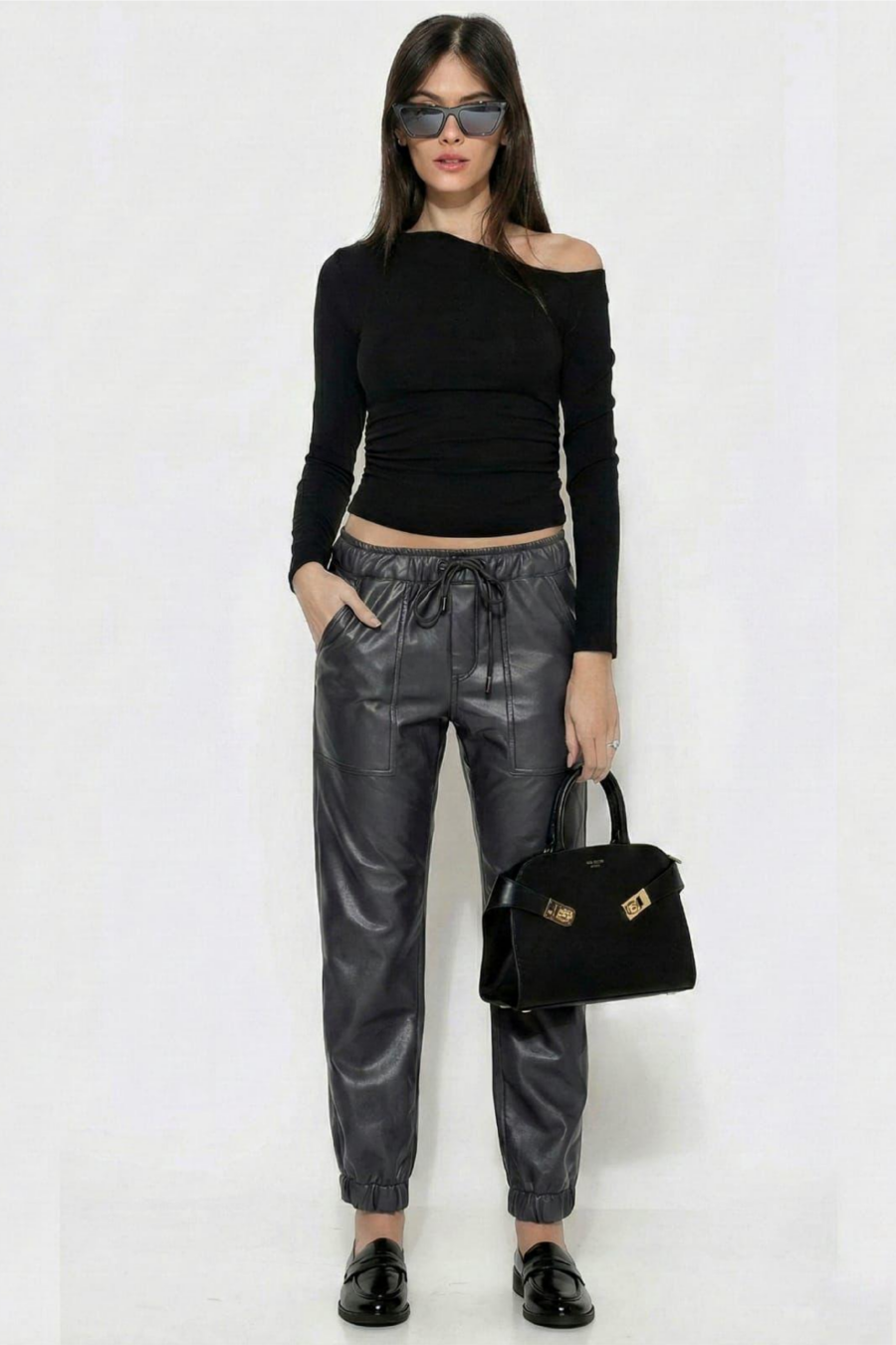 מכנס עור פורסטר אפור כהה